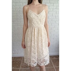 Express Lace Romantic Dress Women Size 12 Cream Excellent Spaghetti Strap A-Line